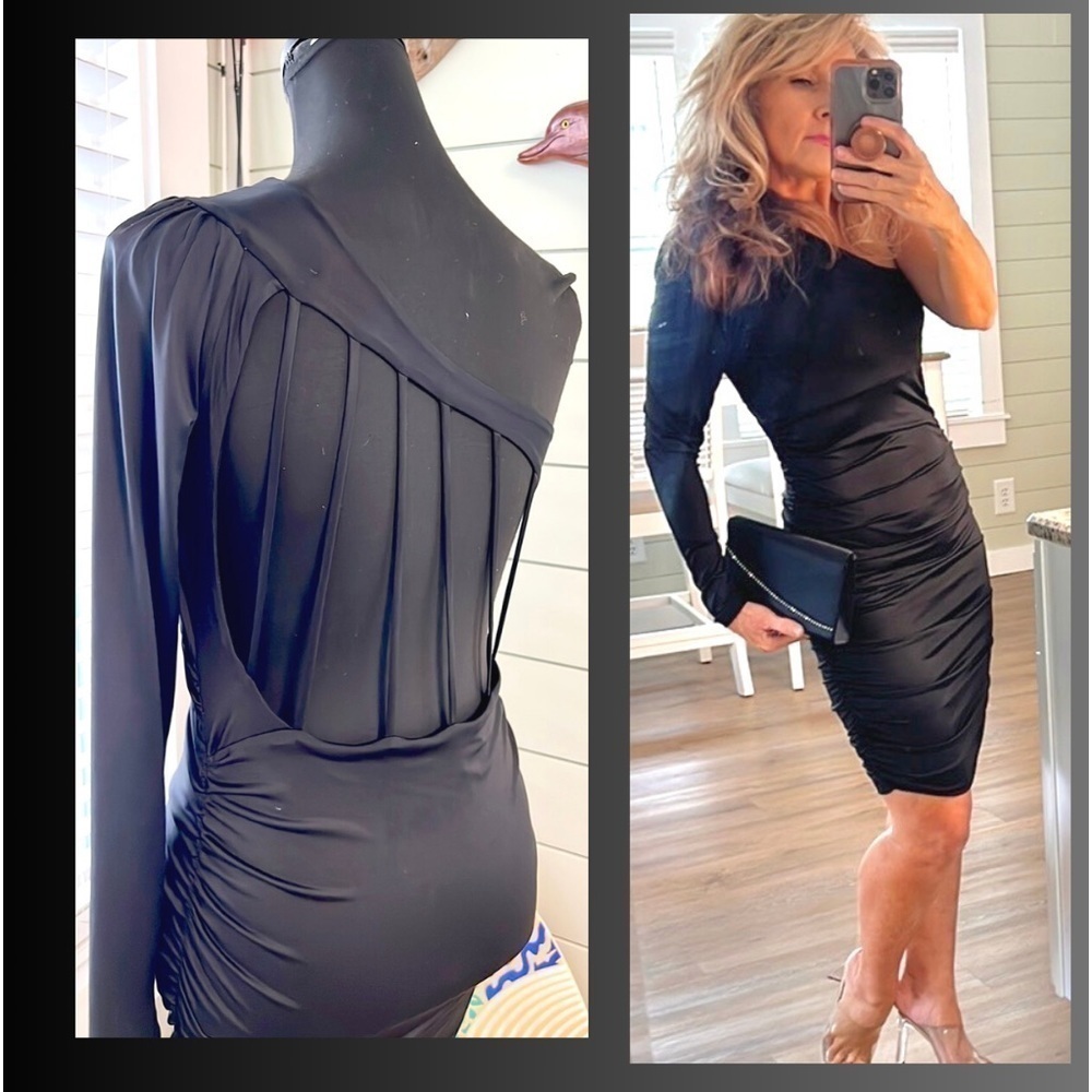 VTG Bebe,Y2K, Little Black Dress, One Shoulder Design, Strappy Back, Stretchy, M - Picture 2 of 12